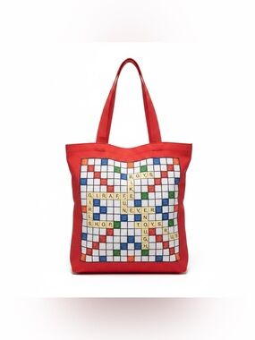 Scrabble Red Canvas Crossword Print Tote Bag